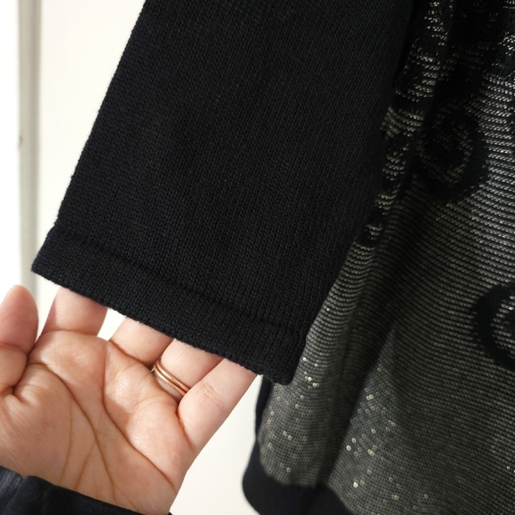 ROZ & ALI Half Sleeve Black Knit Sweater Blouse Metallic Jaquard Filagree Front - Picture 8 of 14